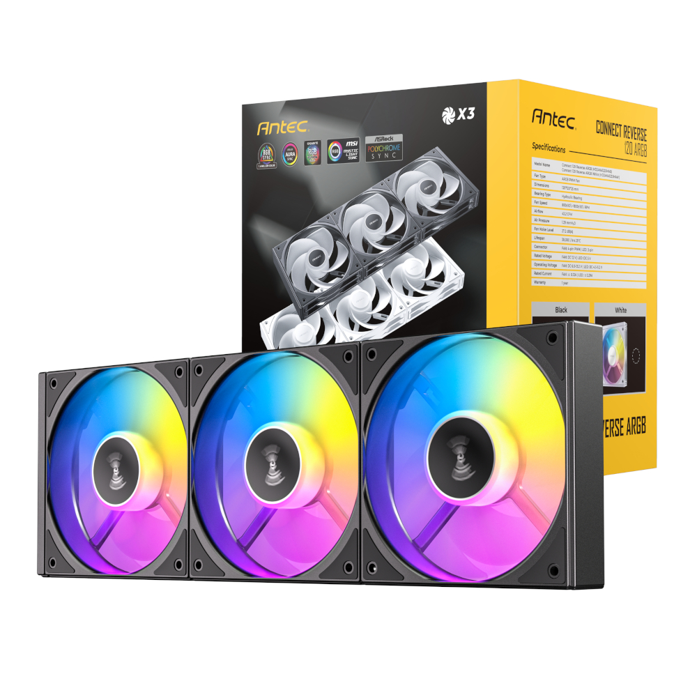 Antec CONNECT PWM 120mm ARGB Reverse Case Fan 3 Pack Black