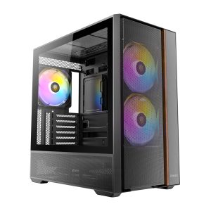 Antec FLUX REAR ATX | Micro-ATX | ITX Mid-Tower Gaming Chassis Wood Front Panel- Black