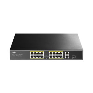 Cudy 16-Port Fast Ethernet 10/100M Unmanaged PoE+ Switch with 2 Gigabit Uplink and 1 SFP Port 200W - Rack Mount