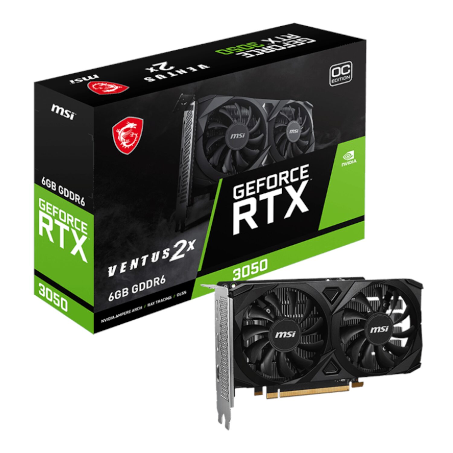 MSI Nvidia GeForce RTX 3050 Ventus 2X E 6G OC GDDR6 96-BIT Graphics Card